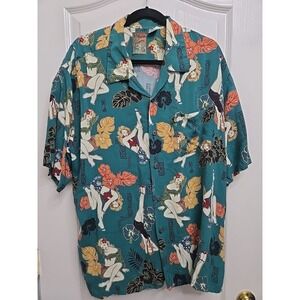 Pineapple Connection Men's Hawaiian Shirt XL Button Down Short Sleeve Girls Hula